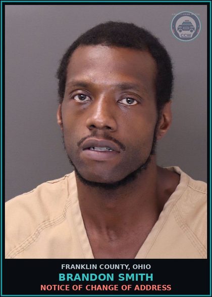 CCW arrest card for Brandon Smith in Franklin County: NOTICE OF CHANGE OF ADDRESS