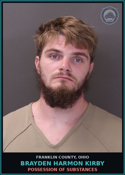CCW arrest card for Brayden Harmon Kirby in Franklin County: POSSESSION OF DRUGS
