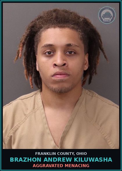CCW arrest card for Brazhon Andrew Kiluwasha in Franklin County: AGGRAVATED MENACING