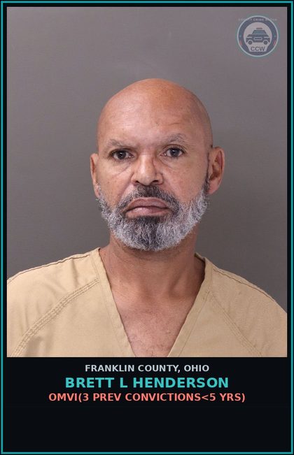 CCW arrest card for Brett L Henderson in Franklin County: OMVI(3 PREV CONVICTIONS<5 YRS)