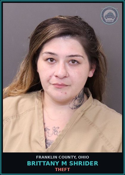 CCW arrest card for Brittany M Shrider in Franklin County: THEFT