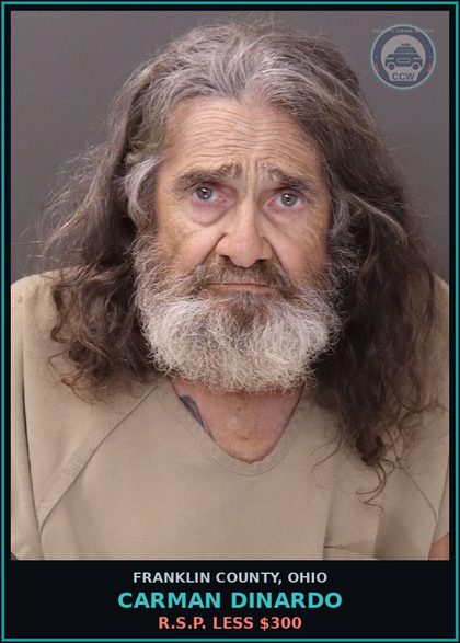 CCW arrest card for Carman Dinardo in Franklin County: R.S.P. LESS $300