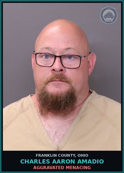 CCW arrest card for Charles Aaron Amadio in Franklin County: AGGRAVATED MENACING