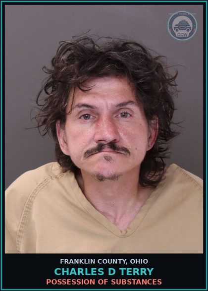 CCW arrest card for Charles D Terry in Franklin County: RSP BETWEEN $300-5,000 PROP LISTED IN ORC 2913.71