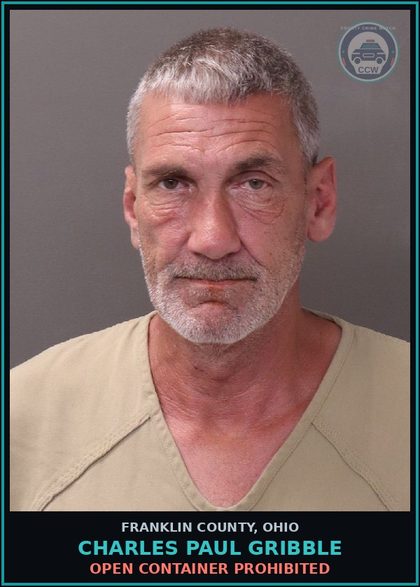 CCW arrest card for Charles Paul Gribble in Franklin County: OPEN CONTAINER PROHIBITED
