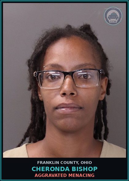CCW arrest card for Cheronda Bishop in Franklin County: AGGRAVATED MENACING
