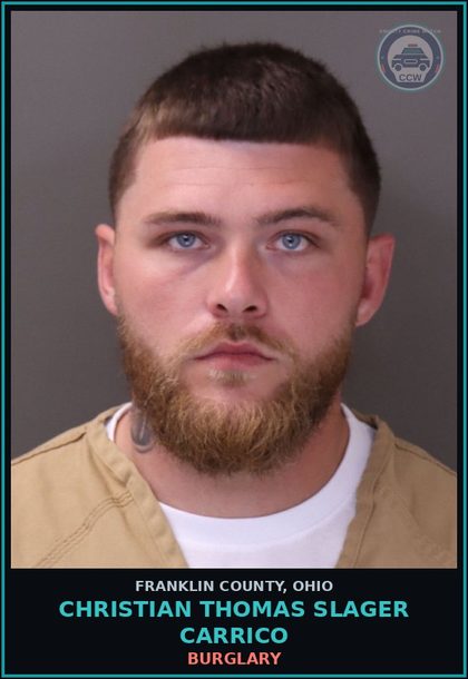 CCW arrest card for Christian Thomas Slager Carrico in Franklin County: BURGLARY