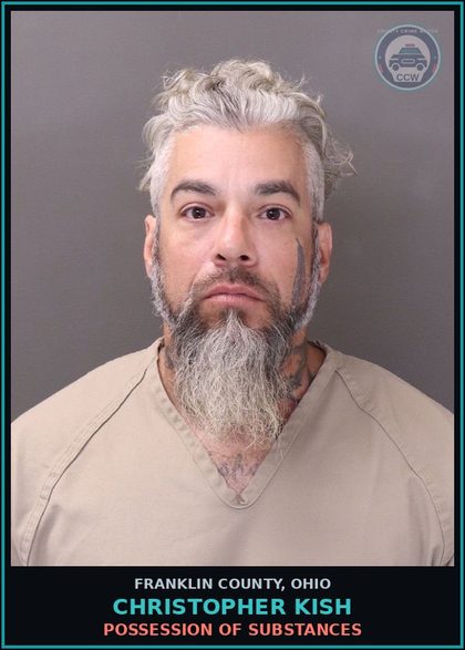 CCW arrest card for Christopher Kish in Franklin County: POSSESSION OF DRUGS