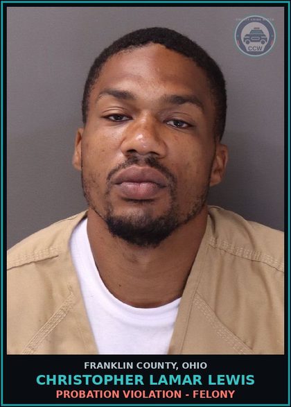 CCW arrest card for Christopher Lamar Lewis in Franklin County: PROBATION VIOLATION - FELONY