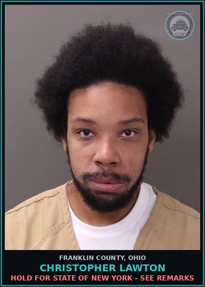 CCW arrest card for Christopher Lawton in Franklin County: HOLD FOR STATE OF NEW YORK - SEE REMARKS