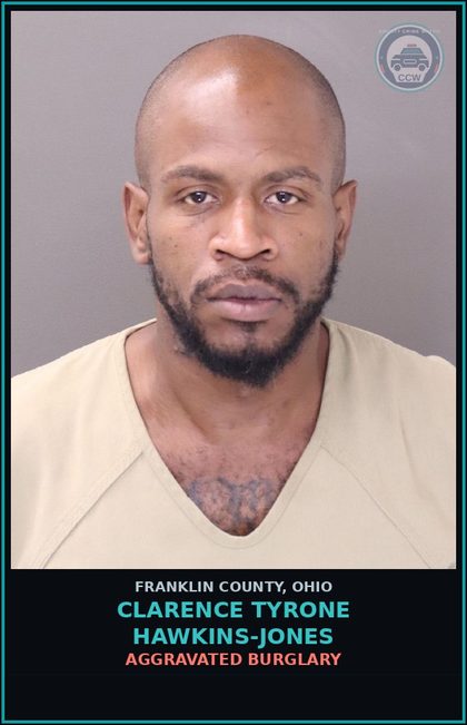 CCW arrest card for Clarence Tyrone Hawkins-Jones in Franklin County: PROBATION VIOLATION - FELONY