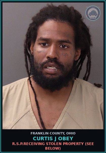 CCW arrest card for Curtis J Obey in Franklin County: R.S.P.RECEIVING STOLEN PROPERTY (SEE BELOW)