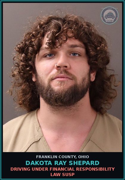 CCW arrest card for Dakota Ray Shepard in Franklin County: DRIVING UNDER FINANCIAL RESPONSIBILITY LAW SUSP