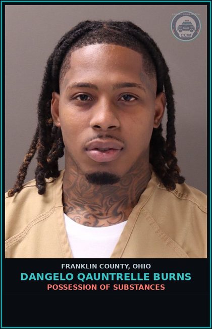 CCW arrest card for Dangelo Qauntrelle Burns in Franklin County: POSSESSION OF DRUGS