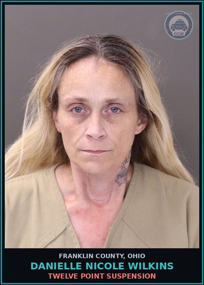CCW arrest card for Danielle Nicole Wilkins in Franklin County: TWELVE POINT SUSPENSION