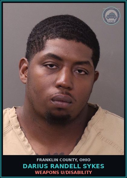 CCW arrest card for Darius Randell Sykes in Franklin County: WEAPONS U/DISABILITY