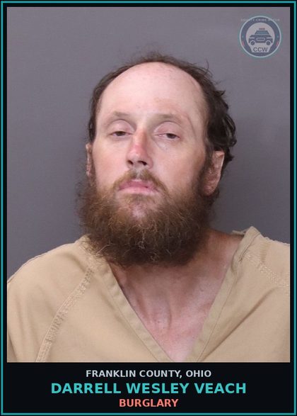 CCW arrest card for Darrell Wesley Veach in Franklin County: BURGLARY