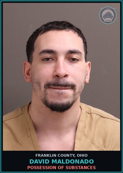 CCW arrest card for David Maldonado in Franklin County: POSSESSION OF DRUGS