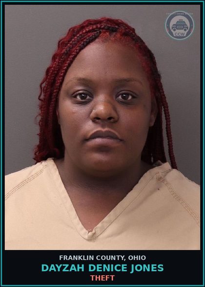 CCW arrest card for Dayzah Denice Jones in Franklin County: ENGAGE IN PATTERN OF CORRUPT ACTIVITY