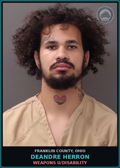 CCW arrest card for Deandre Herron in Franklin County: WEAPONS U/DISABILITY