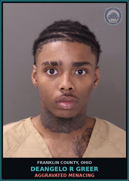 CCW arrest card for Deangelo R Greer in Franklin County: AGGRAVATED MENACING