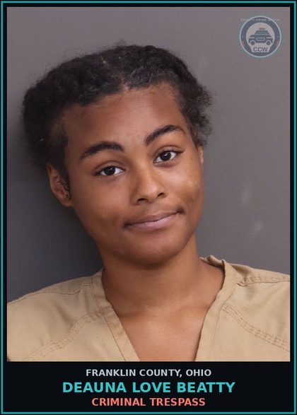 CCW arrest card for Deauna Love Beatty in Franklin County: CRIMINAL TRESPASS