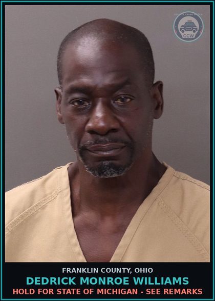CCW arrest card for Dedrick Monroe Williams in Franklin County: HOLD FOR STATE OF MICHIGAN - SEE REMARKS