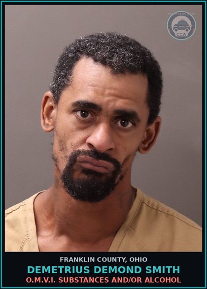 CCW arrest card for Demetrius Demond Smith in Franklin County: O.M.V.I. DRUGS AND/OR ALCOHOL