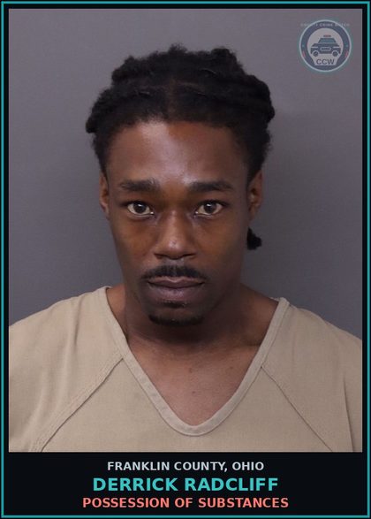CCW arrest card for Derrick Radcliff in Franklin County: POSSESSION OF DRUGS