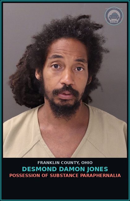 CCW arrest card for Desmond Damon Jones in Franklin County: CRIMINAL TRESPASS