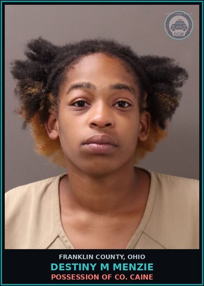 CCW arrest card for Destiny M Menzie in Franklin County: POSSESSION OF COCAINE