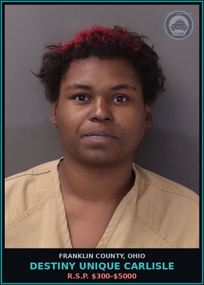 CCW arrest card for Destiny Unique Carlisle in Franklin County: R.S.P. $300-$5000