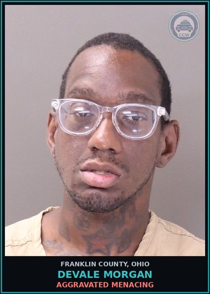 CCW arrest card for Devale Morgan in Franklin County: AGGRAVATED MENACING