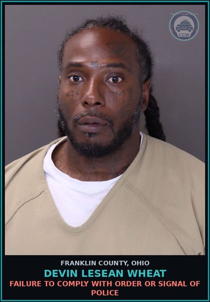 CCW arrest card for Devin Lesean Wheat in Franklin County: FAILURE TO COMPLY WITH ORDER OR SIGNAL OF POLICE