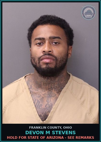 CCW arrest card for Devon M Stevens in Franklin County: HOLD FOR STATE OF ARIZONA - SEE REMARKS