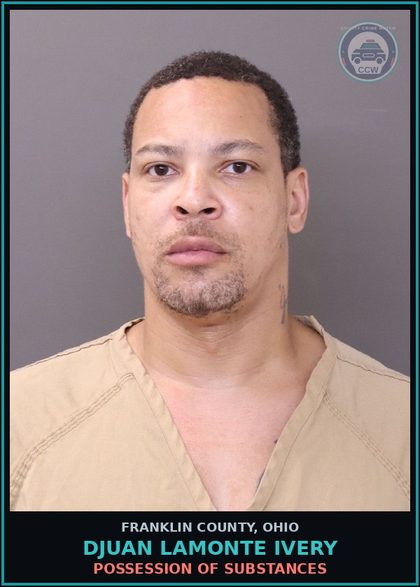 CCW arrest card for Djuan Lamonte Ivery in Franklin County: POSSESSION OF DRUGS