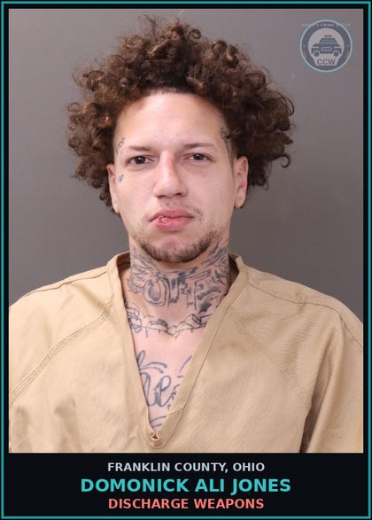 CCW arrest card for Domonick Ali Jones in Franklin County: AGGRAVATED MENACING