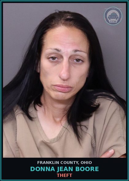 CCW arrest card for Donna Jean Boore in Franklin County: DRUG ABUSE (OBTAIN,POSESS OR USE)(SCHED.I OR II)