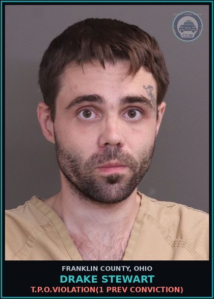 CCW arrest card for Drake Stewart in Franklin County: T.P.O.VIOLATION(1 PREV CONVICTION)