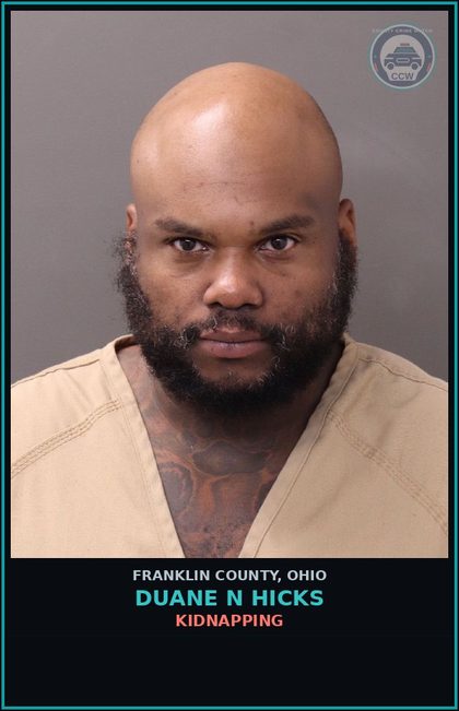 CCW arrest card for Duane N Hicks in Franklin County: KIDNAPPING
