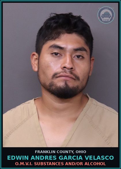 CCW arrest card for Edwin Andres Garcia Velasco in Franklin County: O.M.V.I. DRUGS AND/OR ALCOHOL