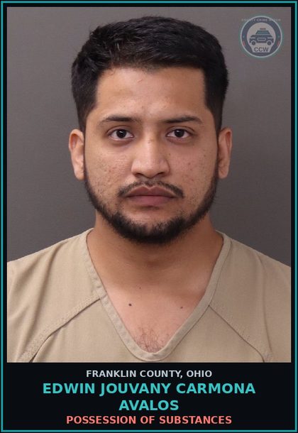 CCW arrest card for Edwin Jouvany Carmona Avalos in Franklin County: POSSESSION OF DRUGS