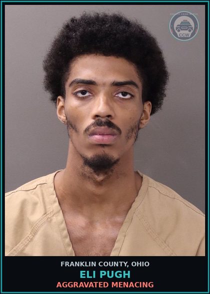 CCW arrest card for Eli Pugh in Franklin County: AGGRAVATED MENACING