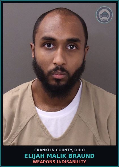 CCW arrest card for Elijah Malik Braund in Franklin County: FAILURE TO COMPLY WITH ORDER OR SIGNAL OF POLICE