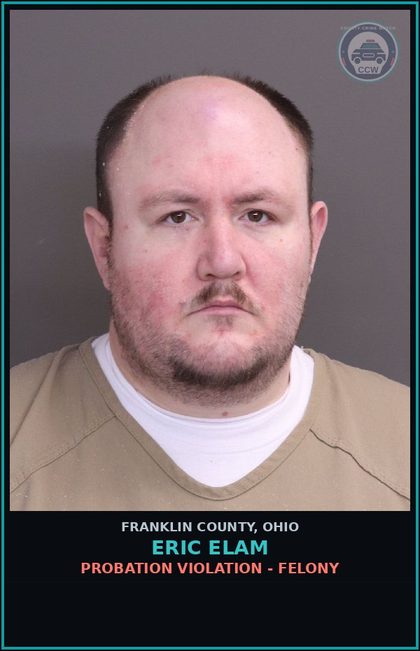 CCW arrest card for Eric Elam in Franklin County: PROBATION VIOLATION - FELONY