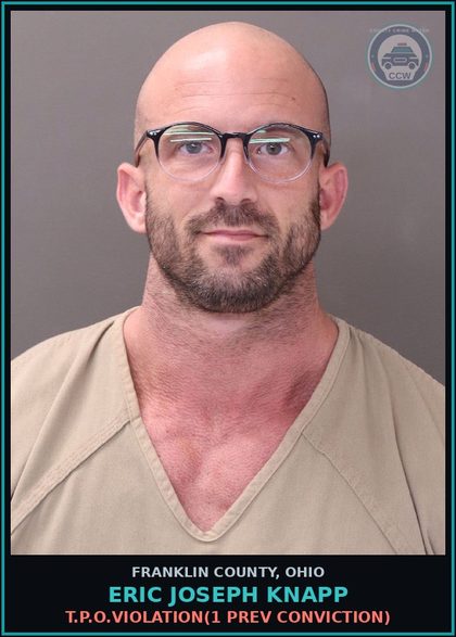 CCW arrest card for Eric Joseph Knapp in Franklin County: T.P.O.VIOLATION(1 PREV CONVICTION)