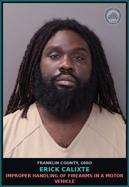 CCW arrest card for Erick Calixte in Franklin County: SIGNAL BEFORE CHANGING COURSE, TURNING OR STOP
