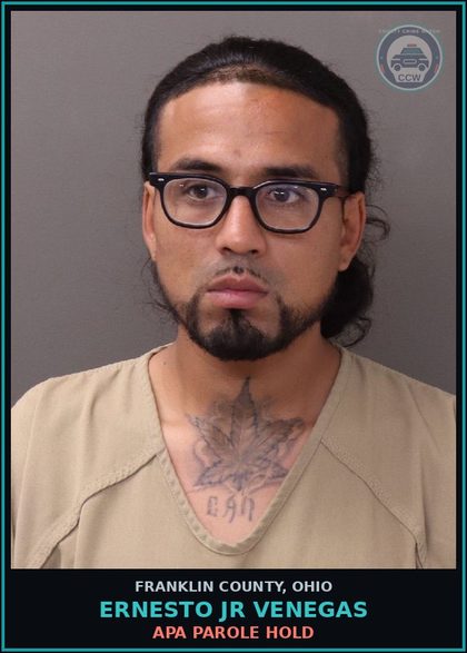 CCW arrest card for Ernesto Jr Venegas in Franklin County: APA PAROLE HOLD