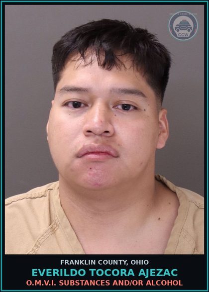CCW arrest card for Everildo Tocora Ajezac in Franklin County: O.M.V.I. DRUGS AND/OR ALCOHOL