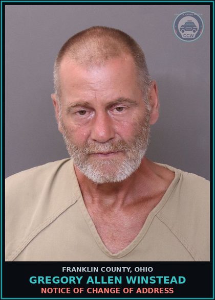 CCW arrest card for Gregory Allen Winstead in Franklin County: NOTICE OF CHANGE OF ADDRESS